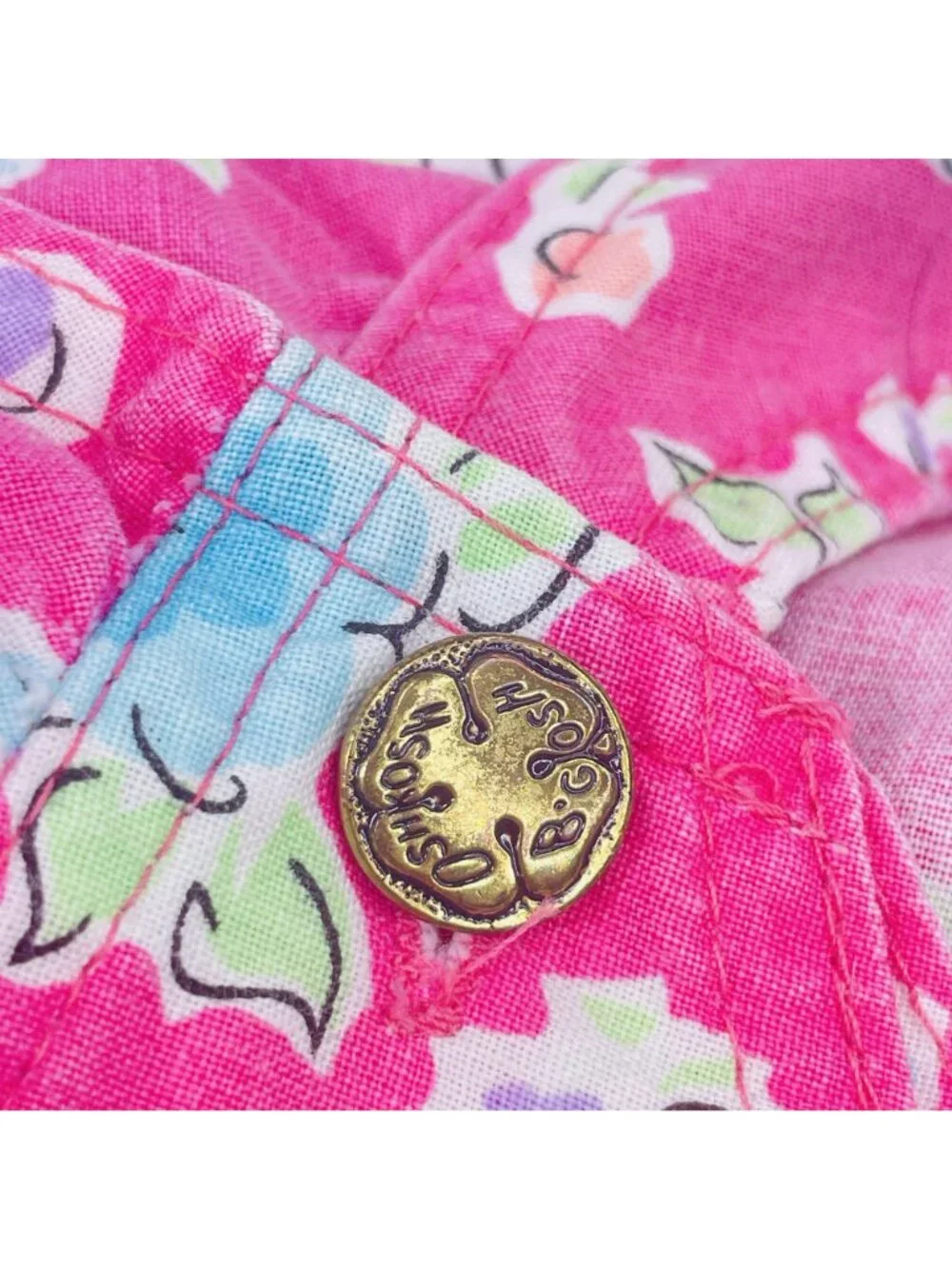 Vintage Oshkosh Toddler Girls Pink Cross Over Floral Denim Overalls Dress 4T